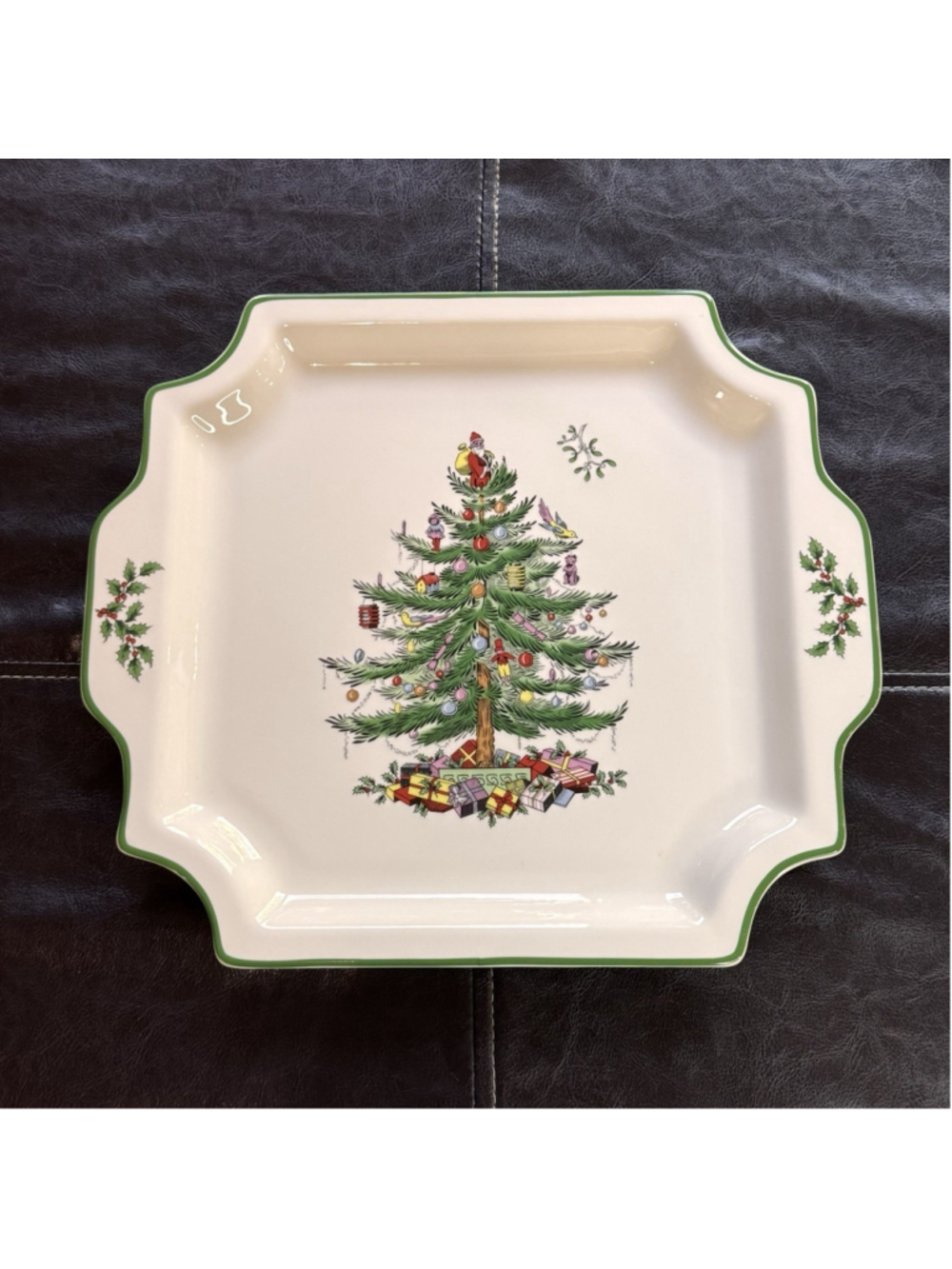 New Spode Christmas Tree Square Handled Platter 12 1/2”